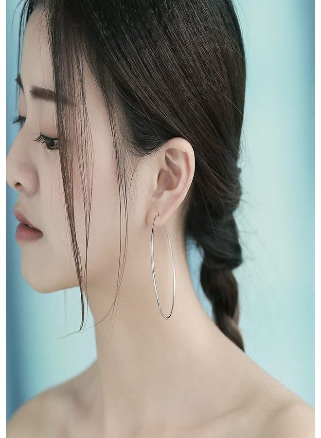 Kokoma Sterling Silver 925 Large Hoop Earrings Circle Endless Basketball Huggie Round Earring (40mm) - Image 3